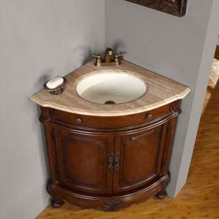   Travertine Stone Top Corner Sink Bathroom Single Vanity Cabinet  
