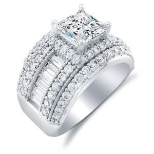   Side Stones Highest Quality CZ Cubic Zirconia Engagement Ring 3.5ct