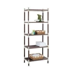  Baronial Wood and metal 5 Tier Shelf in chrome with dark 