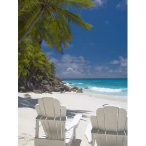  Two Adirondack Chairs on Tropical Beach, Seychelles 