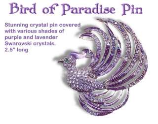 Amethyst Swarovski Crystal Bird of Paradise Pin  