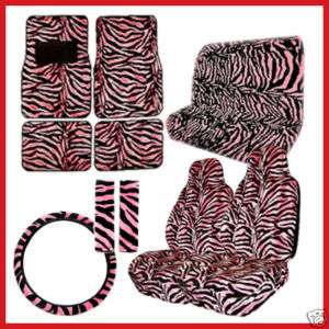 Zebra Animal 12PC Car Seat Covers PINK Accessories Set  