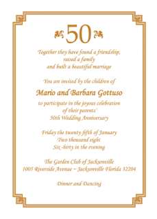 25 Personalized 50th Wedding Anniversary Party Invitations   AP 009 