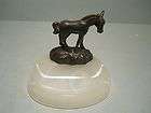 vtg horse ash tray white marble base with pot metal