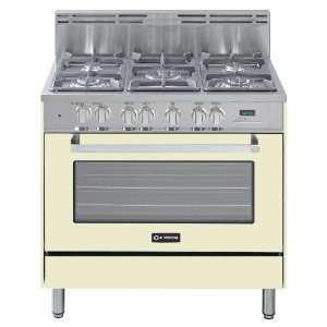   Range With 5 Burners   Antique White Base With Stainless Control Panel