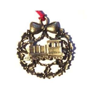  Antique Train in Wreath Brass Ornament