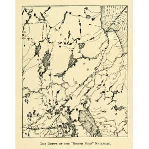 1910 Print North Pole Railroad Route Antique Map Canada 