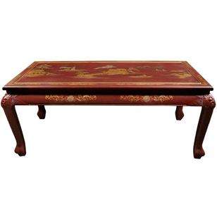 Oriental Furniture Claw Foot Coffee Table  Red Crackle  
