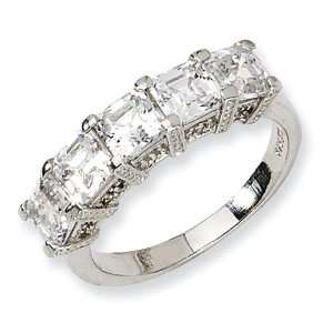  Sterling Silver Asscher cut CZ 5 stone Ring Jewelry