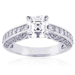  1.75 Ct Asscher Cut Diamond Engagement Ring Pave Set 14K 