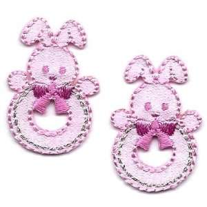  Babies/Pink Bunny Teething Rings  Iron On Applique 