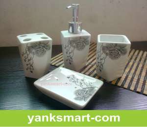 Rose 4 Pieces Ceramic Bathroom Accessories Set Vanity Dispenser YC 