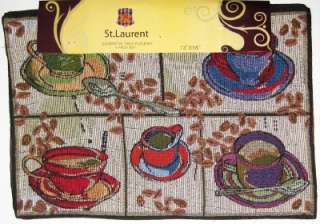 NEW COFFEE CUPS TAPESTRY PLACEMATS Tea Mugs Cafe Beans  