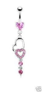 Looped Pink CZ Hearts Belly Ring Rings Body Jewelry New  