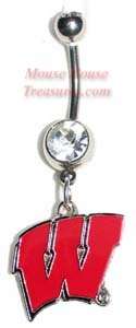 NCAA WISCONSIN BADGERS DANGLE NAVEL BELLY RING JEWELRY  