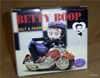 Betty Boop Motorcycle Salt & Pepper NEW Clay Art NIB 4  