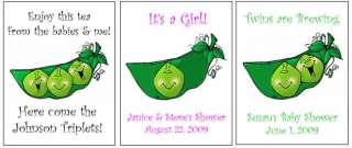 15 Baby Shower Peas in a Pod Tea Bag Labels Favors  