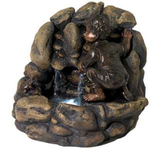 Boy and Frog Illuminated Indoor Outdoor Water Fountain  