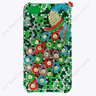 Emerald 3D peacock Bling Crystal rhinestone Case Cover for Apple 