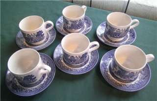   CHURCHILL BLUE WILLOW TEA CUPS COFFEE MUGS & SAUCER DINNERWARE CHINA