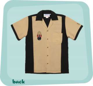    Black/Tan 2 tone retro bowling shirt Flamed 8 ball For Pool League