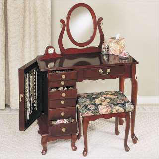 Powell Furniture Heirloom Cherry Wood Makeup Vanity Table Set Bedroom 