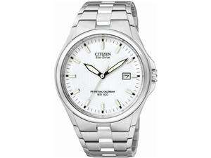    Citizen Mens Eco Drive White Textured Dial Stainless 