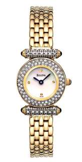 Bulova Ladies Mother Pearl Crystal G. Tone Watch 98L124  