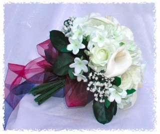 White Roses CALLA LILY Wedding Flowers Silk Bridal Bride Handtied 