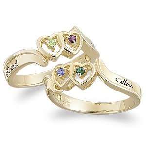    Couples Twin Heart Genuine Birthstone & Name Ring Jewelry