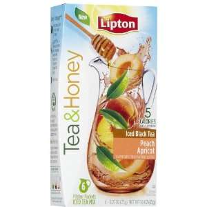 Lipton Tea & Honey Pitcher Packets, Iced Black Tea & Peach Apricot, 6 
