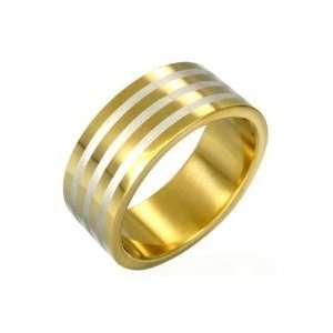 Bling Jewelry Mens Stainless Steel Two Tone Stripe 8mm Wide Band Ring 