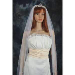   Tier Ivory Cathedral Length Crystal Beaded Wedding Bridal Veil Beauty