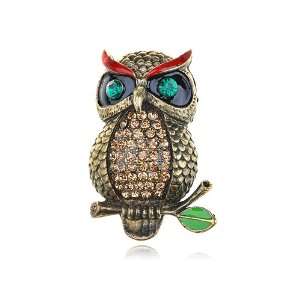  Inspired Light Smoked Topaz Crystal Rhinestone Fierce Owl Pin Brooch