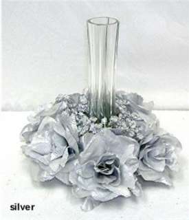 Roses Candle Ring SILVER Wedding Centerpieces Flowers  