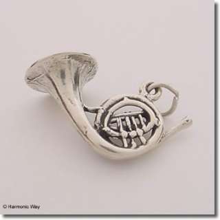 Sterling Silver 3D FRENCH HORN Christmas Music CHARM  