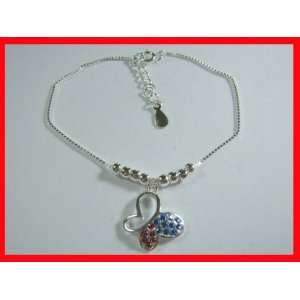  Pink & Blue CZ Butterfly Sterling Silver Bracelet #3734 