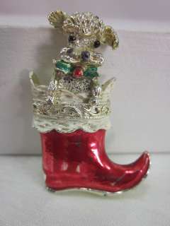   Gerrys Poodle in Stocking Signed Christmas Brooch Pin Adorable  