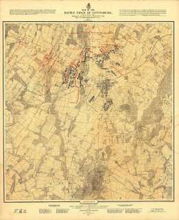 Civil War Map battlefield of Gettysburg 1883  