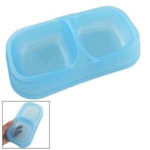    Blue Plastic Bowl Dish Double Feeder for Dog Cat Pet