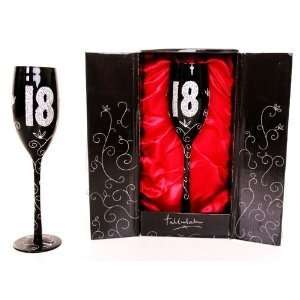  BLACK CHAMPAGNE GLASS   AGE 18 18th Birthday Party Gift 