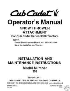 Cub Cadet 45 Snow Thrower attachment Manual # 353  