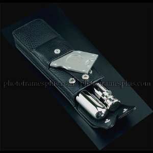   , Cigar Holder, Stainless Steel & Black Leather Case
