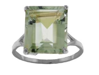 14K White Gold Ring Natural Green Amethyst Emerald Cut Solitaire Sz 6 