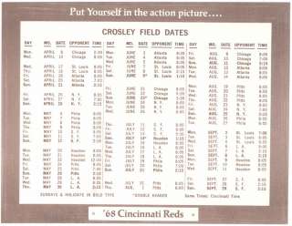 1968 CINCINNATI REDS CROSLEY FIELD DATES  