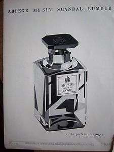   Vintage Arpege Extrait de Lanvin Paris France Perfume Bottle Ad  