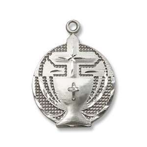 First Communion Chalice Sterling Silver Medal with 18 Sterling Chain 