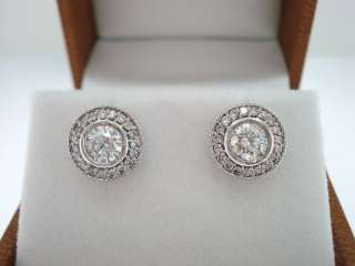 14K WG DIAMOND STUD EARRINGS 0.82ct HAND MADE LOW BEZEL SET & MICRO 