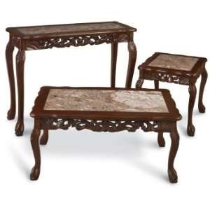  Handcarved Wood and Marble Console Table