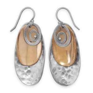   Hammered and Polished Oval Disc Earrings Sterling Silver with Copper